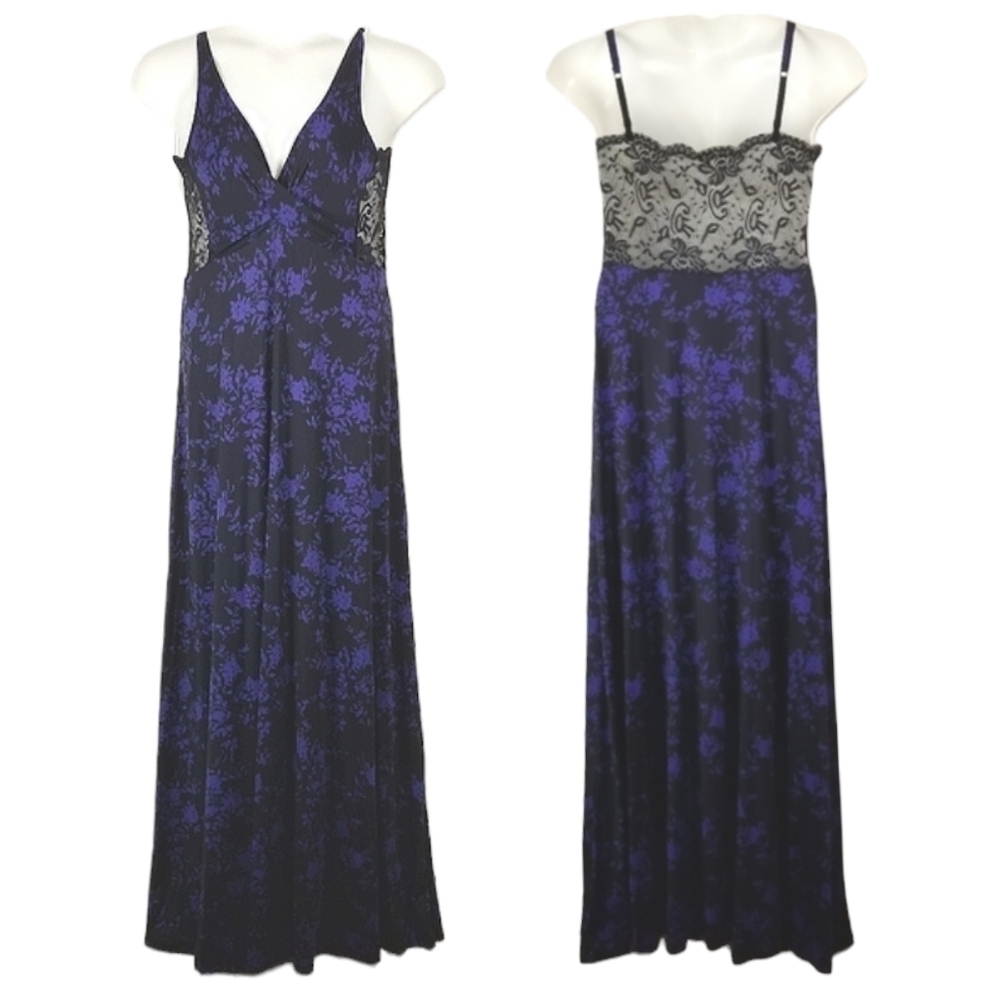 Womens Sleeveless Maxi Slip Dress Size Large Purple Black Lace Fairy Grunge